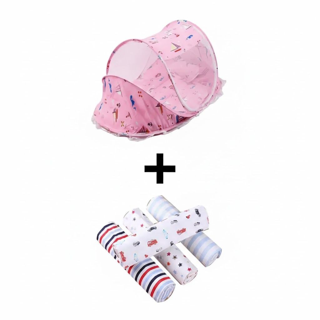 Cozy Dreamer: Safe & Portable Baby Nest Bassinet with 4 pcs Flannel Comfort Pack/4 pcs receiving blanket