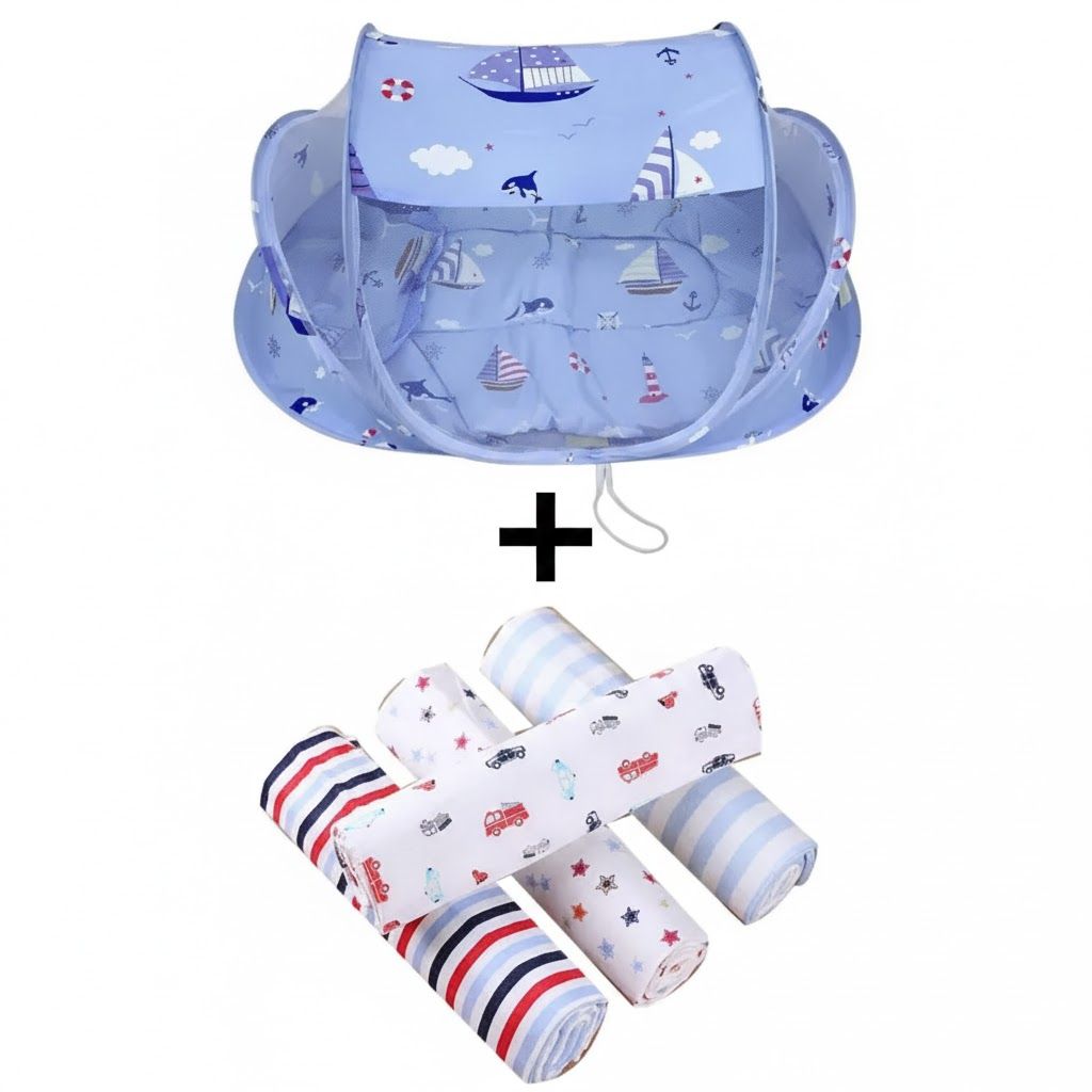 Cozy Dreamer: Safe & Portable Baby Nest Bassinet with 4 pcs Flannel Comfort Pack/4 pcs receiving blanket