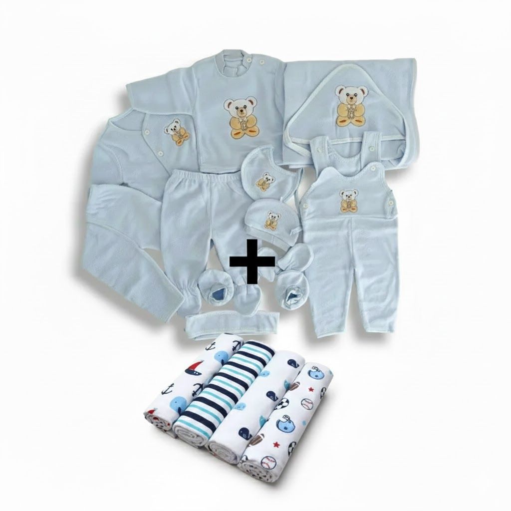 Newborn Receiving  Essentials Bundle: 11 pcs receiving set and 4 pcs flannel/4Receiving Blanket