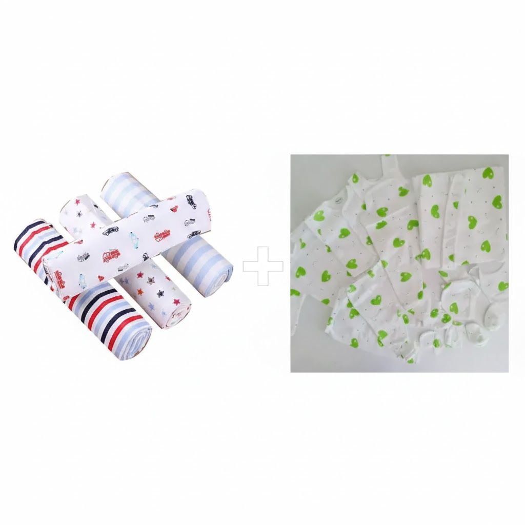 Newborn Receiving  Essentials Bundle: 11 pcs receiving set and 4 pcs flannel/4Receiving Blanket