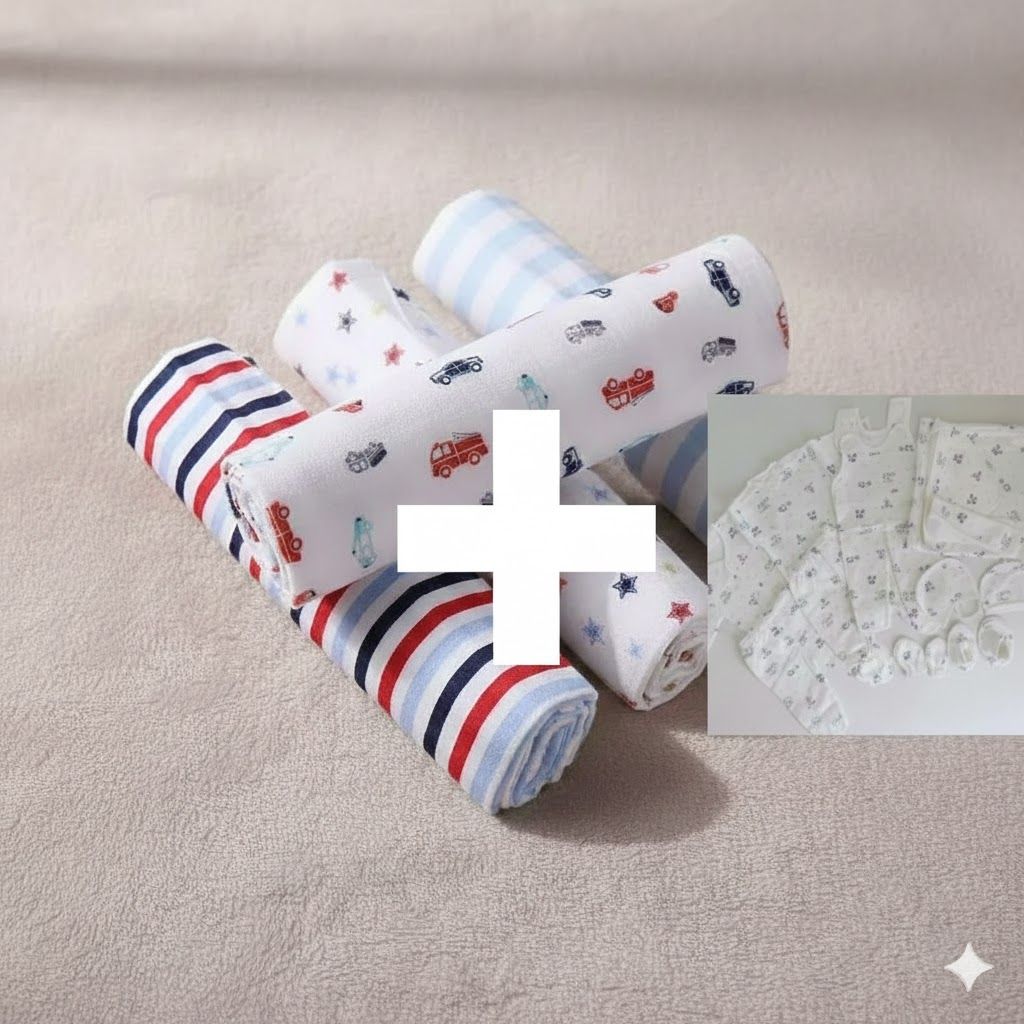 Newborn Receiving  Essentials Bundle: 11 pcs receiving set and 4 pcs flannel/4Receiving Blanket