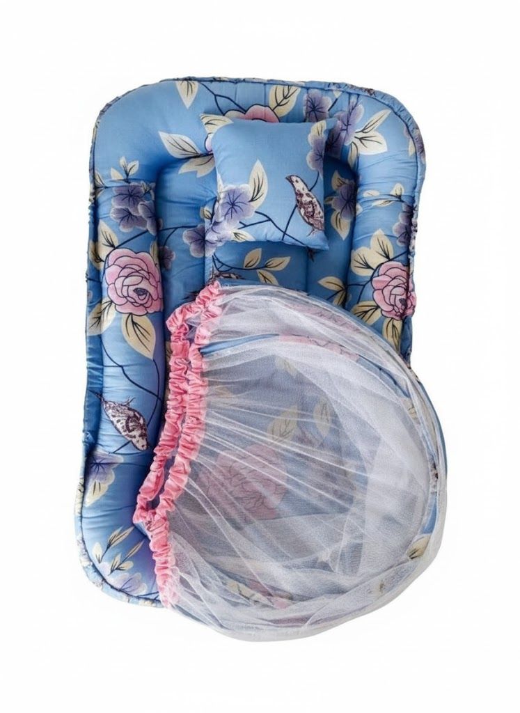 Baby Nest Co-sleeper With Removable Mosquito Net & Head Pillow | Soft Portable Baby Bed | Newborn Sleeping Nest | Infant Lounger for Travel & Home – Washable & Comfortable