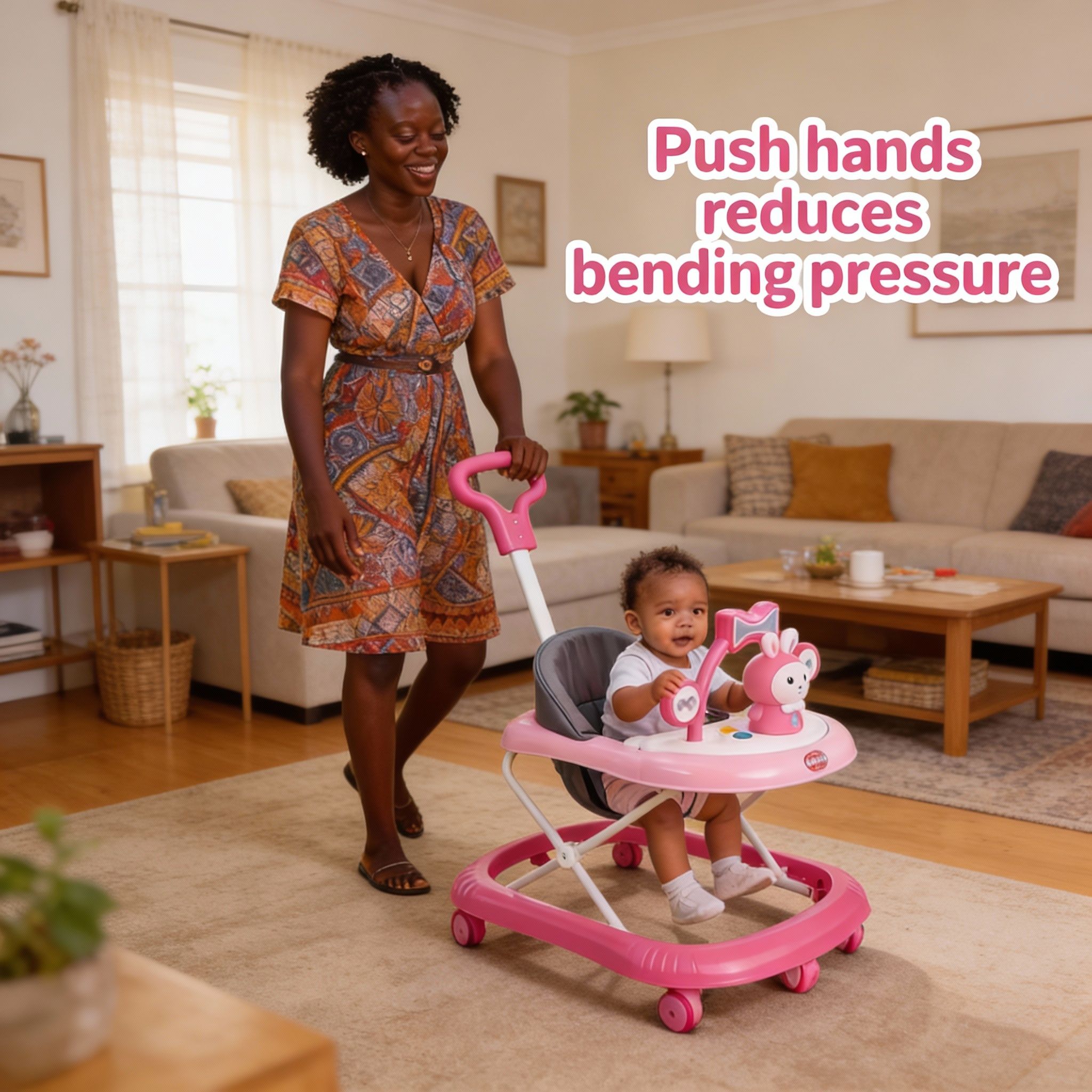 Momeasy 4-in-1 Baby Walker with Push Handle | Adjustable Height, Music & Activity Tray | Converts to Feeding Chair | Safe & Stable Infant Walker