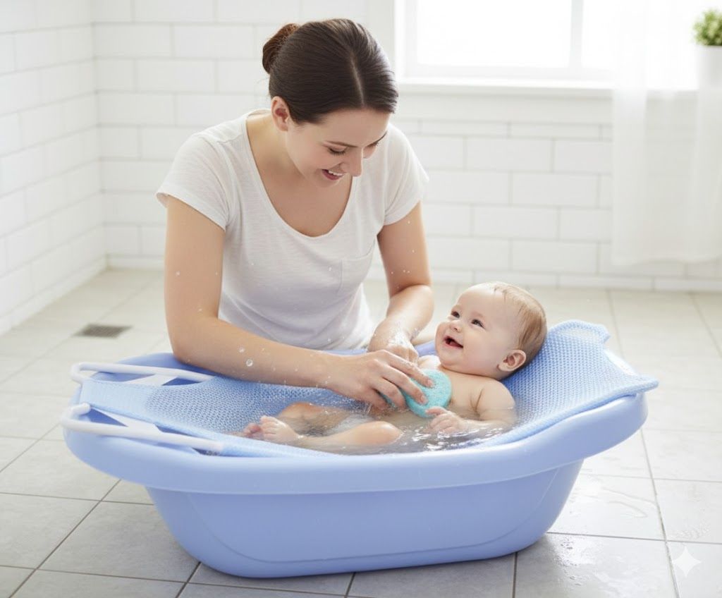 Adjustable Newborn Baby Bath Net Support – Safe Non-Slip Shower Mesh Cradle for Tubs with Head & Back Support