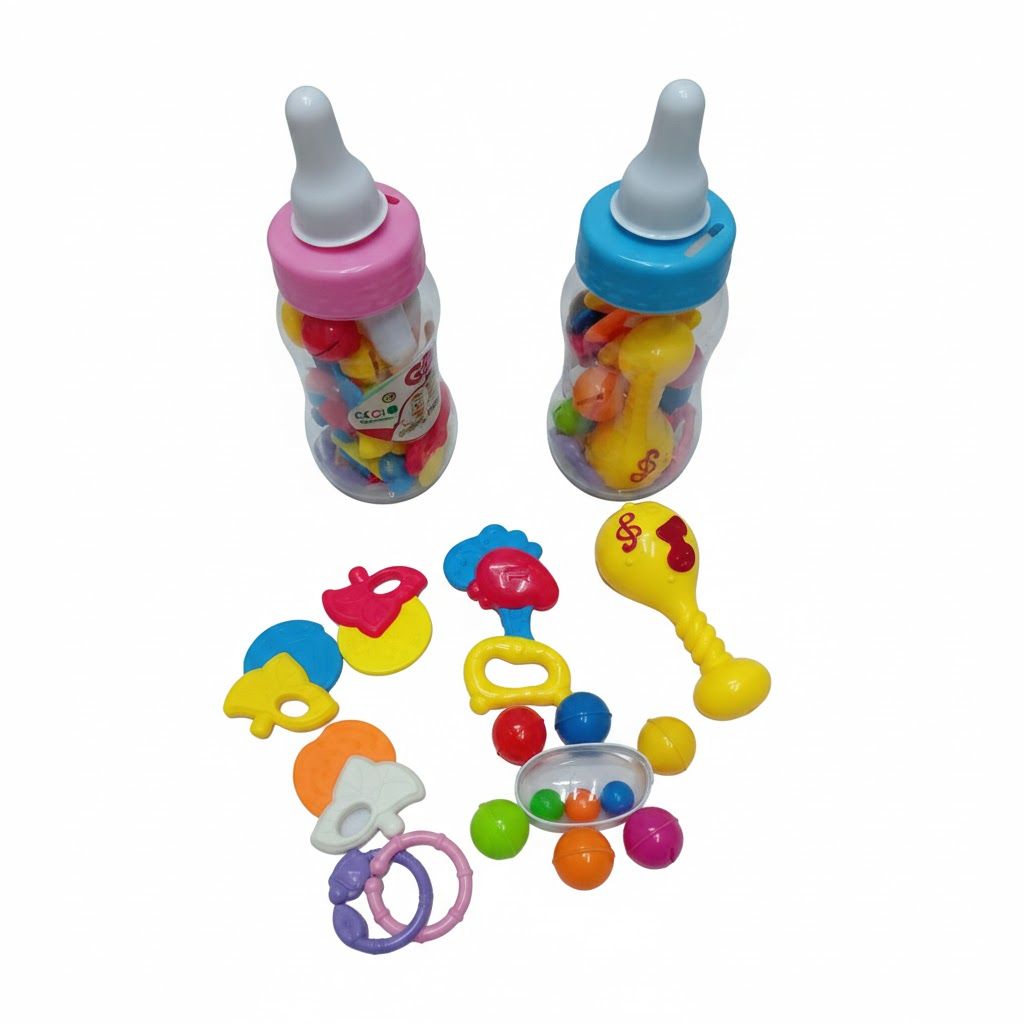 2-in-1 Baby Rattle & Teether Toy Set with Portable Storage Bank – Sensory Early Learning Gift for Infants (0-24 Months)