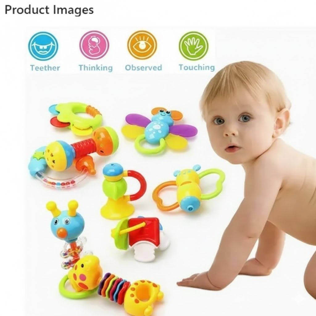 2-in-1 Baby Rattle & Teether Toy Set with Portable Storage Bank – Sensory Early Learning Gift for Infants (0-24 Months)