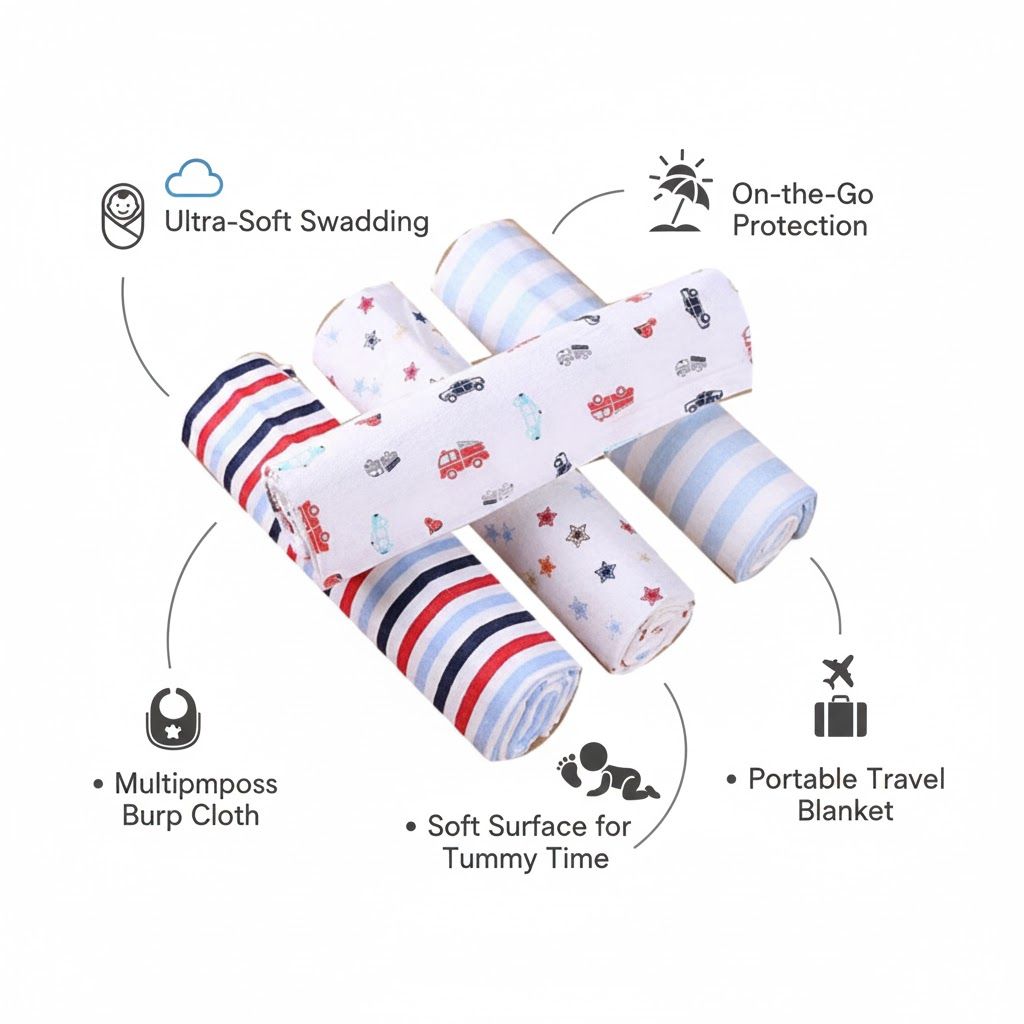 4-Pack Premium Cotton Flannel Baby Shawls - Ultra Soft Newborn Receiving Blankets & Swaddle Set