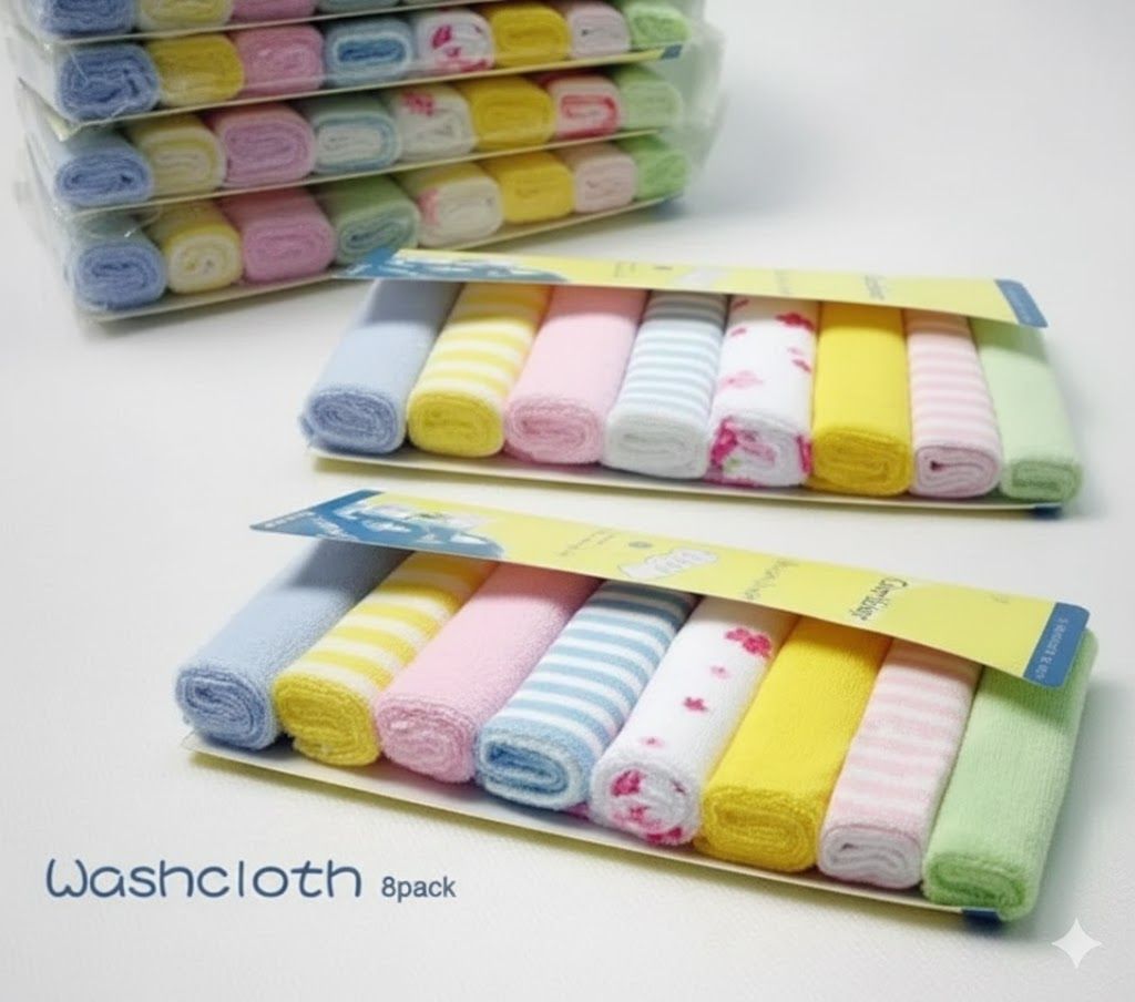 8Pcs Assorted Colors Infant Newborn Bath Towels & Wash Cloths – Ultra-Soft, Absorbent Cotton Baby Face Towels, Gentle on Sensitive Skin, Reusable & Durable Baby Essentials for Daily Use