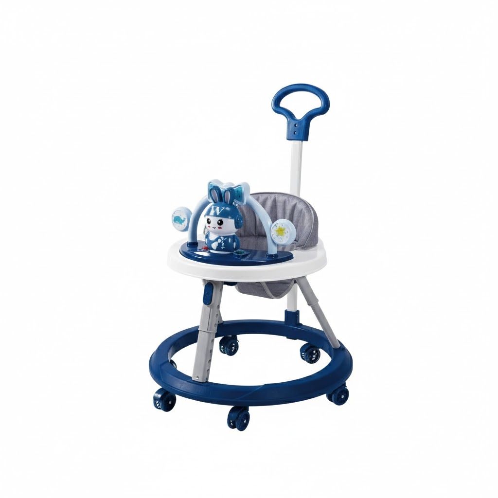 Momeasy 4-in-1 Jumbo Baby Walker with Parent Push Handle | Height Adjustable | Musical Activity Center & Feeding Tray | Extra-Wide Safety Frame (Bigger Size)