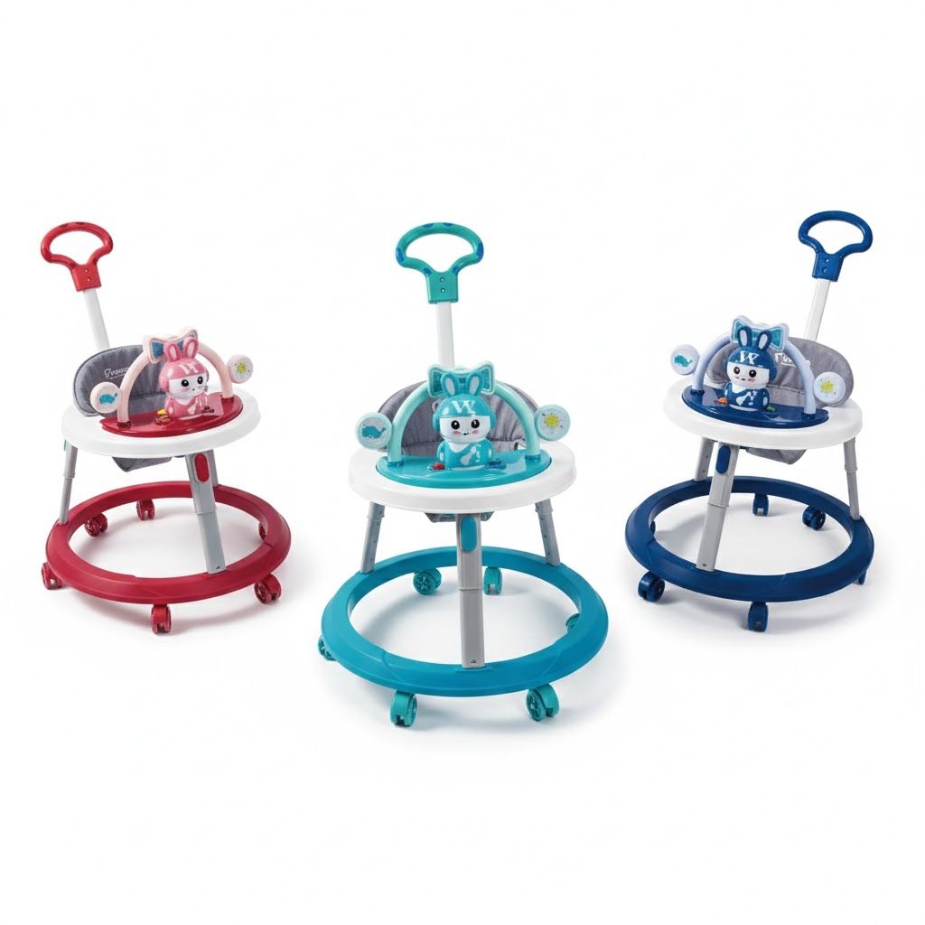 Momeasy 4-in-1 Jumbo Baby Walker with Parent Push Handle | Height Adjustable | Musical Activity Center & Feeding Tray | Extra-Wide Safety Frame (Bigger Size)