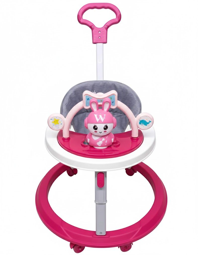 Momeasy 4-in-1 Jumbo Baby Walker with Parent Push Handle | Height Adjustable | Musical Activity Center & Feeding Tray | Extra-Wide Safety Frame (Bigger Size)