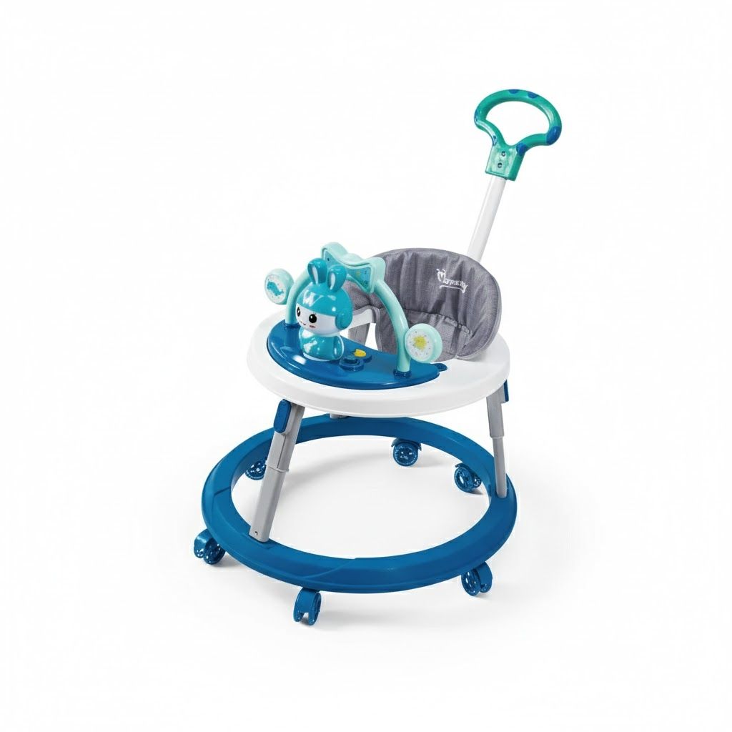 Momeasy 4-in-1 Jumbo Baby Walker with Parent Push Handle | Height Adjustable | Musical Activity Center & Feeding Tray | Extra-Wide Safety Frame (Bigger Size)