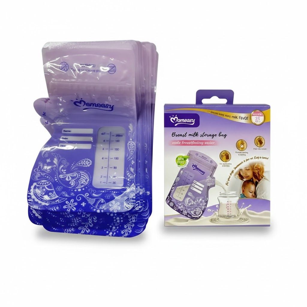 Momeasy Breast Milk Storage Bags (25 Pack) – 200ml Large Capacity | Pre-Sterilized & Leak-Proof Double Zipper | BPA-Free Self-Standing Freezer Bags | Accurate Measurement Scale