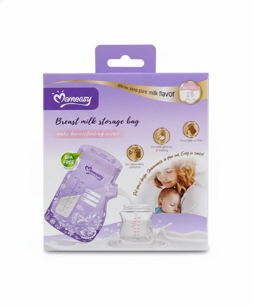 Momeasy Breast Milk Storage Bags (25 Pack) – 200ml Large Capacity | Pre-Sterilized & Leak-Proof Double Zipper | BPA-Free Self-Standing Freezer Bags | Accurate Measurement Scale