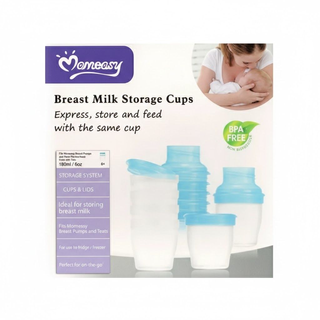 Momeasy 6-Pack Breast Milk Storage Cups – 180ml/6oz, BPA-Free, Leak-Proof, 3-in-1: Warm, Store & Sterilize, Compatible with Most Pumps