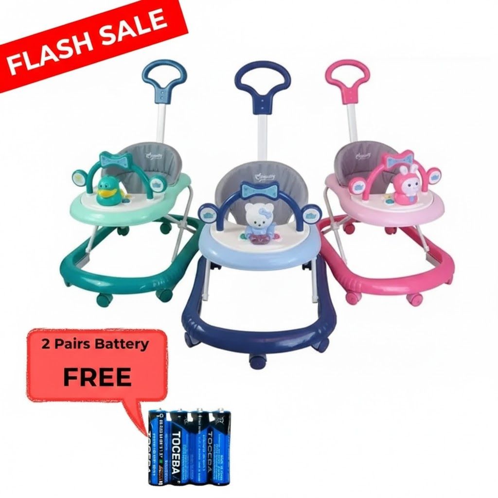 Momeasy 4-in-1 Baby Walker with Push Handle – Adjustable Height & Music Tray | Converts to Feeding Chair | FREE Batteries Included!