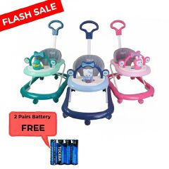 Momeasy 4-in-1 Baby Walker with Push Handle | Adjustable Height, Music & Activity Tray | Converts to Feeding Chair | Safe & Stable Infant Walker+FREE Batteries