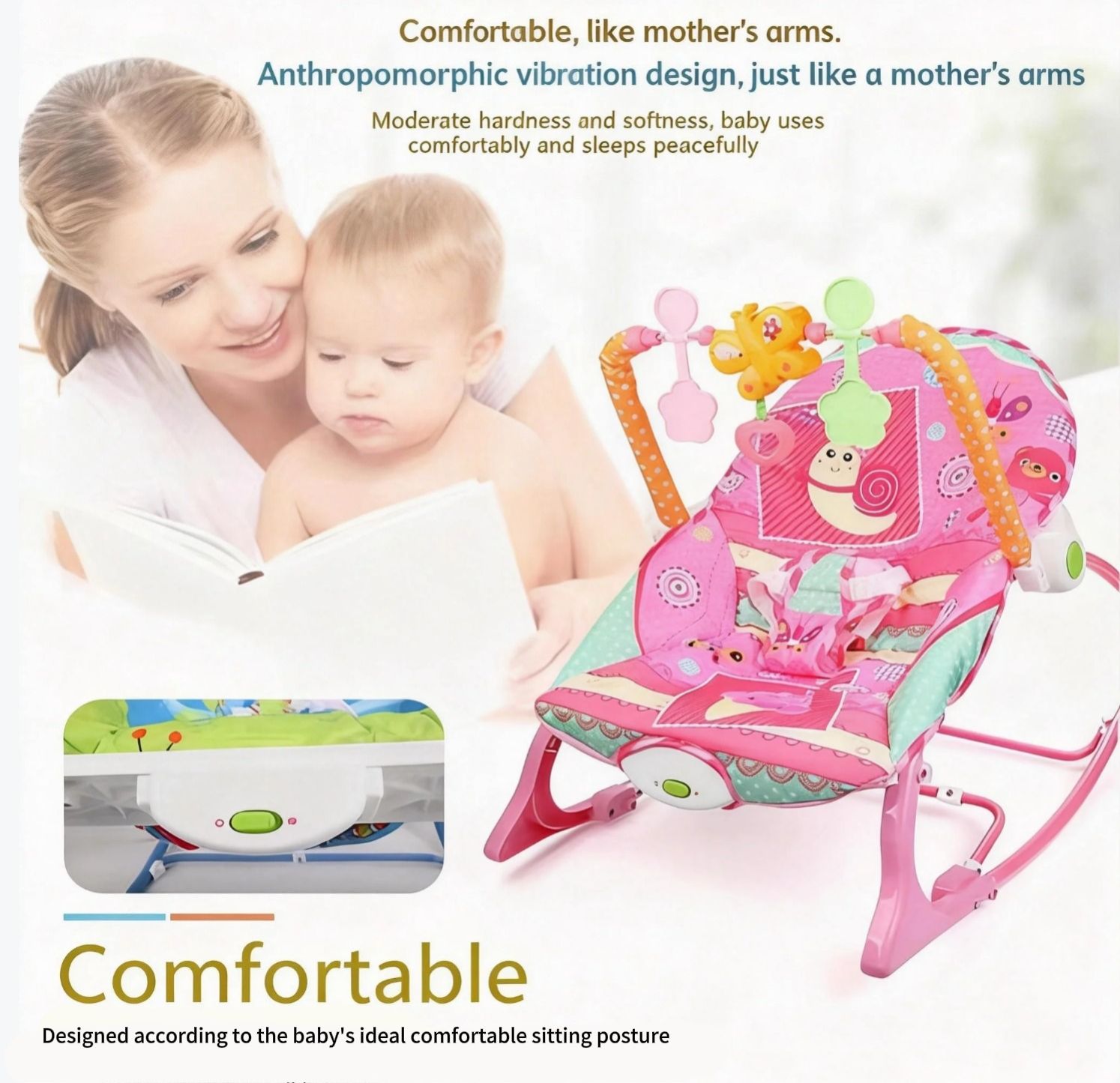 Infant to Toddler Baby Rocker with Soothing Vibrations & Musical Toy Bar – Adjustable Feeding & Sleeping Chair for Newborns to Toddlers (Blue/Pink)