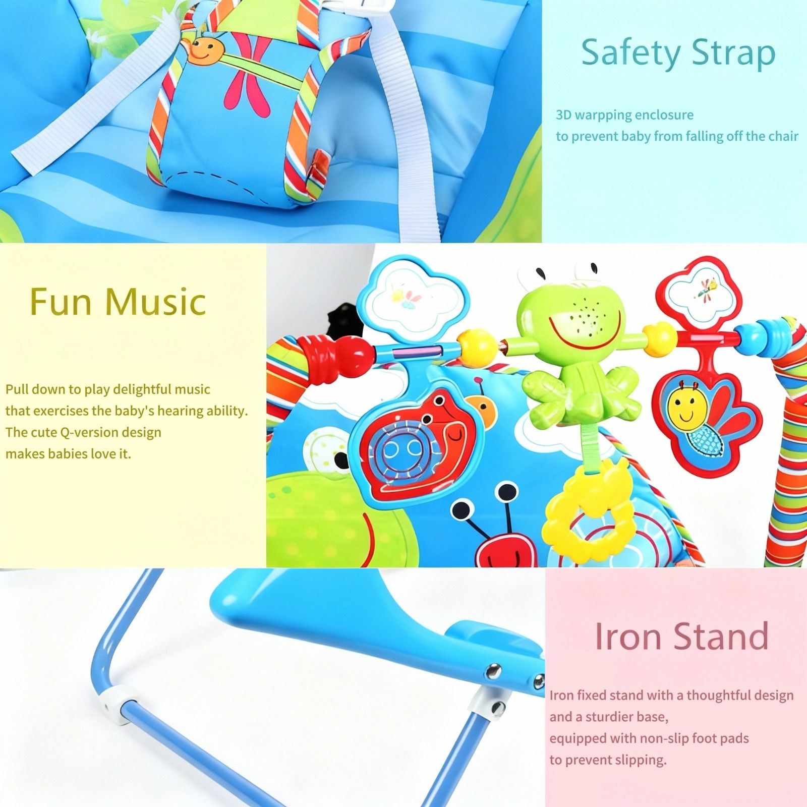 Infant to Toddler Baby Rocker with Soothing Vibrations & Musical Toy Bar – Adjustable Feeding & Sleeping Chair for Newborns to Toddlers (Blue/Pink)