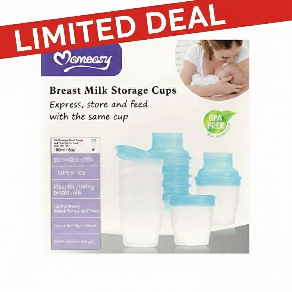 Momeasy 6-Pack Breast Milk Storage Cups – 180ml/6oz, BPA-Free, Leak-Proof, 3-in-1: Warm, Store & Sterilize, Compatible with Most Pumps
