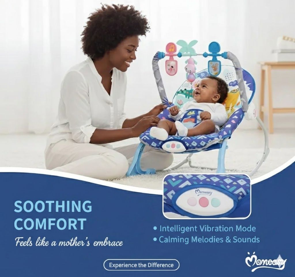 Momeasy 2-in-1 Baby Rocker & Stationary Chair – Soothing Vibrations & Music | Newborn to Toddler | Adjustable Feeding & Sleeping Seat