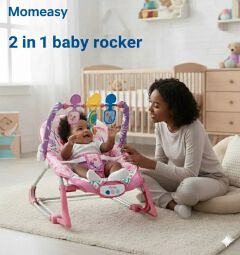 Momeasy 2-in-1 Baby Rocker & Stationary Chair – Soothing Vibrations & Music | Newborn to Toddler | Adjustable Feeding & Sleeping Seat