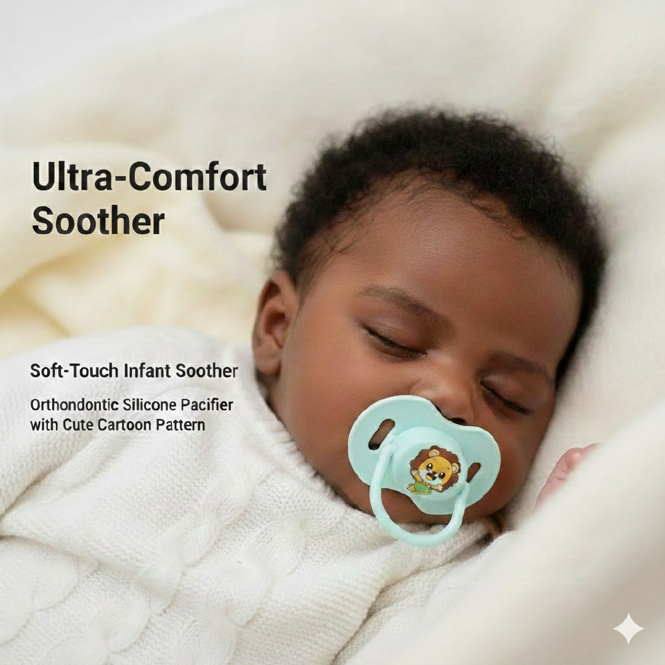 Newborn Baby Silicone Pacifier Soother - Orthodontic Soft-Touch Dummy with Cartoon Design - BPA Free Breast-like Nipple for Infant Sleep
