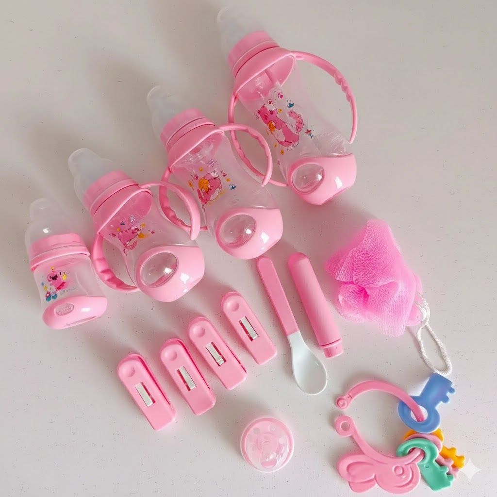 Momeasy 15-Piece Newborn Baby Essentials Starter Set – BPA-Free Feeding Bottles, Soothing Toys & Complete Hygiene Kit