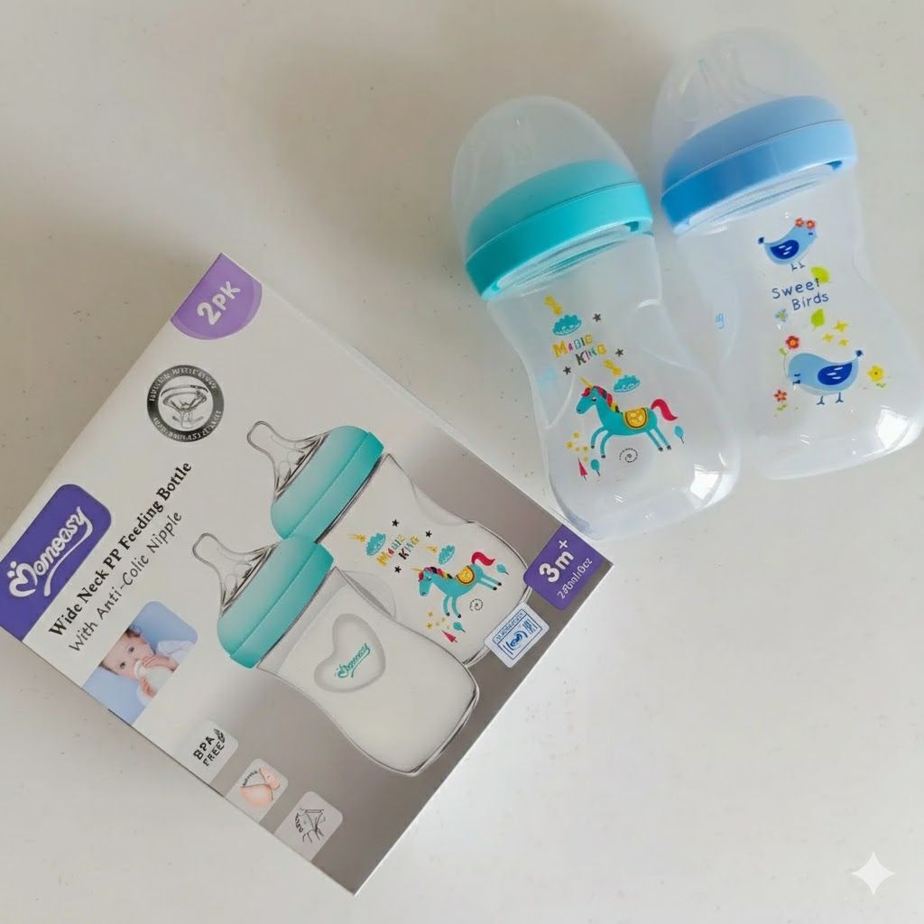Momeasy 2-Pack Wide Neck Baby Feeding Bottles - 240ml/8oz - Anti-Colic & BPA-Free - Natural Feel Silicone Nipple