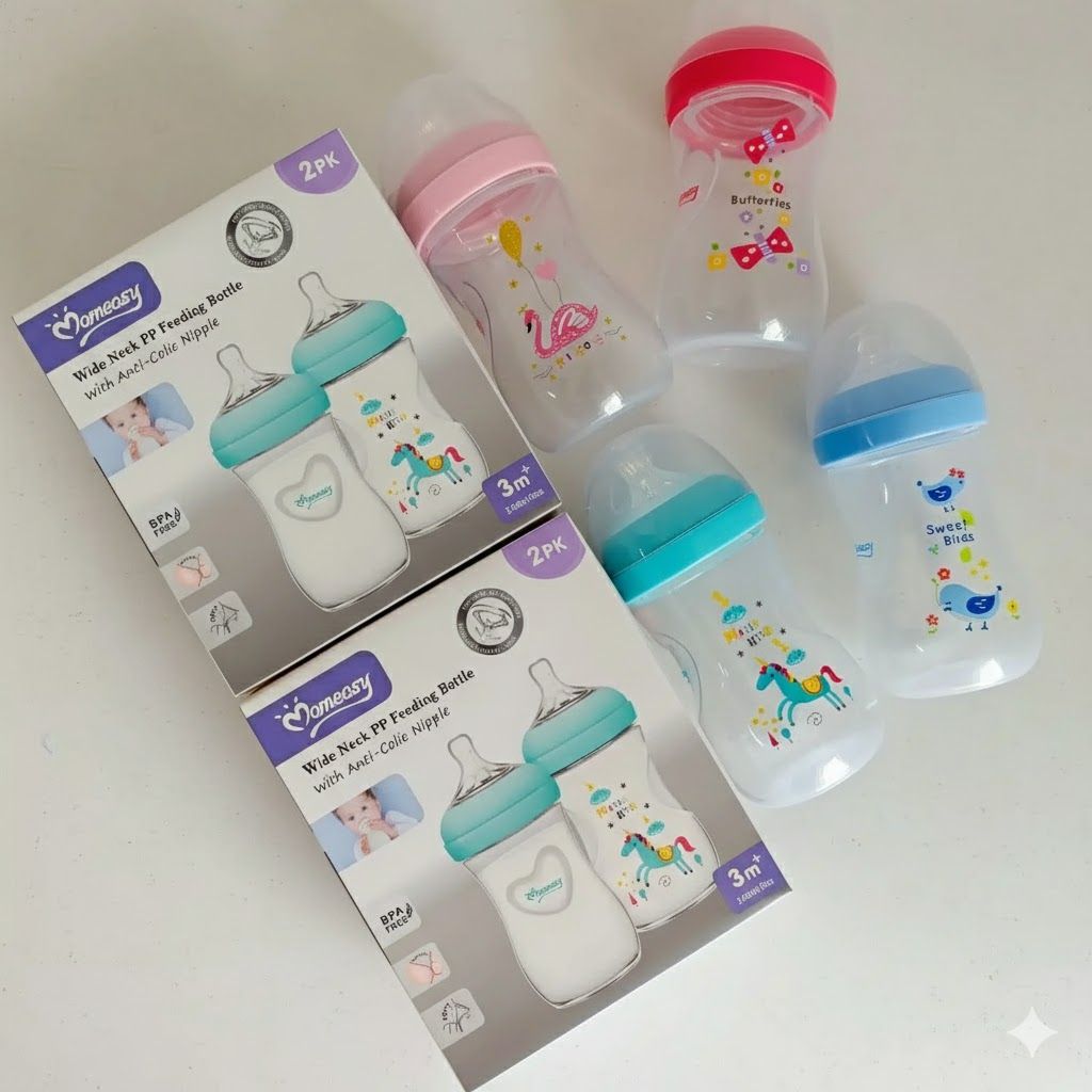 Momeasy 2-Pack Wide Neck Baby Feeding Bottles - 240ml/8oz - Anti-Colic & BPA-Free - Natural Feel Silicone Nipple