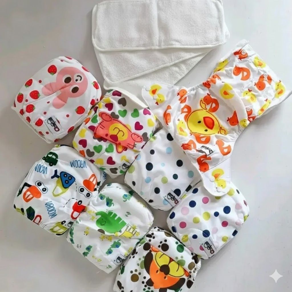Premium Reusable Cloth Diaper + 3PCS Absorbent Inserts – Adjustable Waterproof Washable Nappy (0-3 Years)