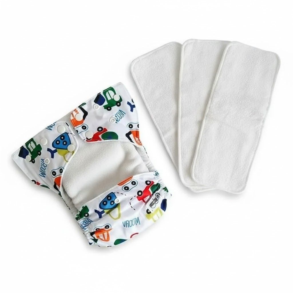 Premium Reusable Cloth Diaper + 3PCS Absorbent Inserts – Adjustable Waterproof Washable Nappy (0-3 Years)
