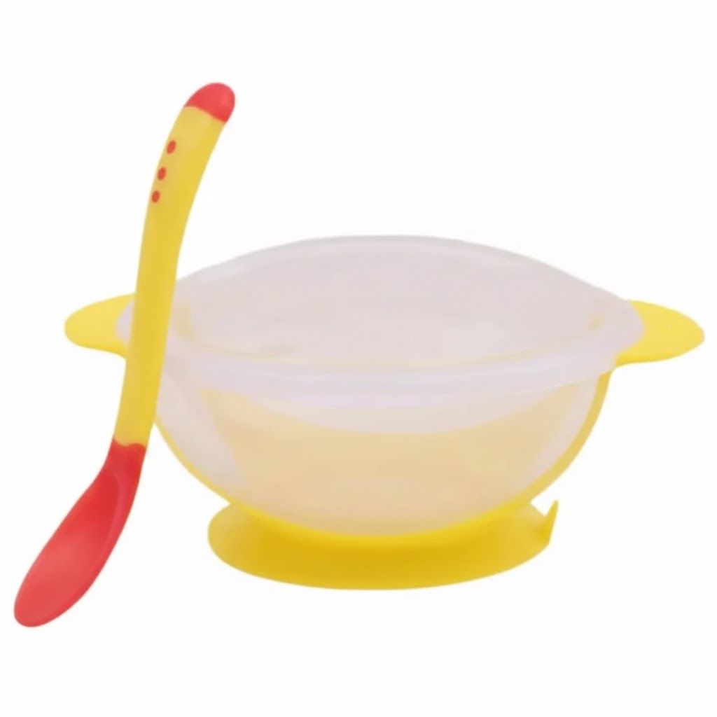 Baby Feeding Set – Heat-Sensing Temperature Spoon & Strong Suction Silicone Bowl – BPA-Free Anti-Slip Set