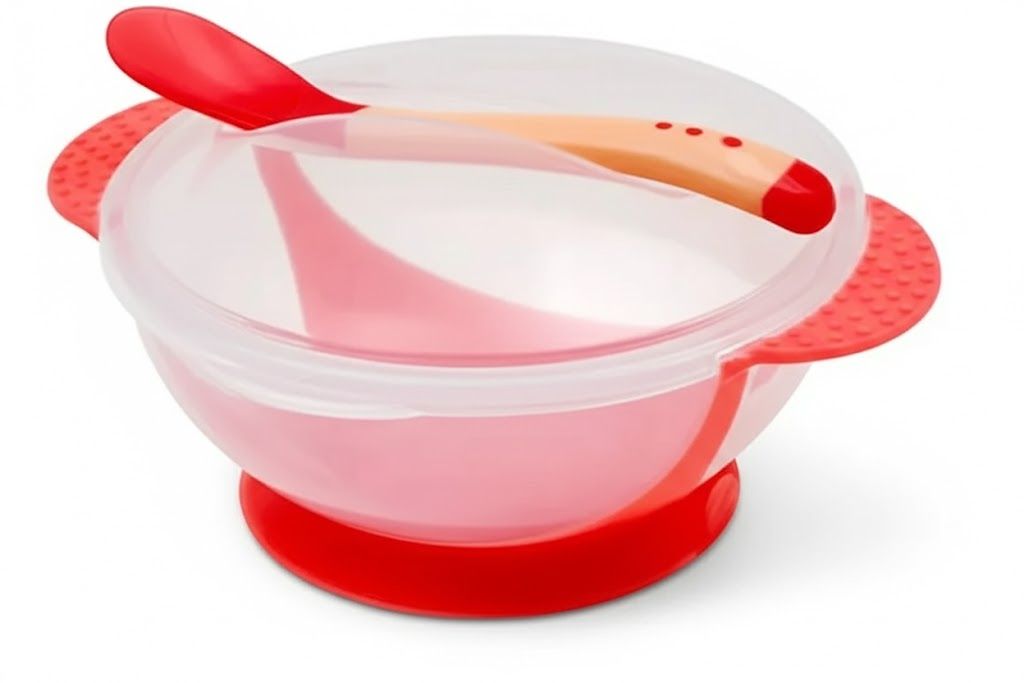 Baby Feeding Set – Heat-Sensing Temperature Spoon & Strong Suction Silicone Bowl – BPA-Free Anti-Slip Set