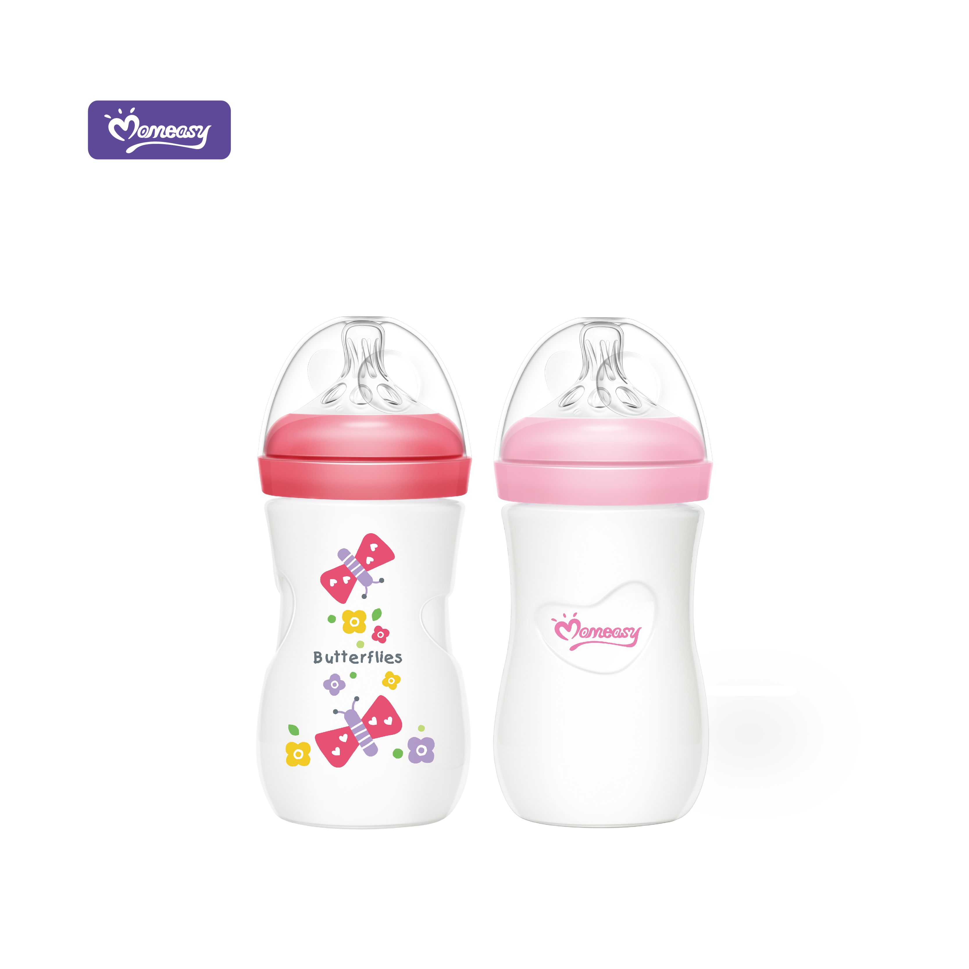 Momeasy 2-Pack Wide Neck Baby Feeding Bottles - 240ml/8oz - Anti-Colic & BPA-Free - Natural Feel Silicone Nipple