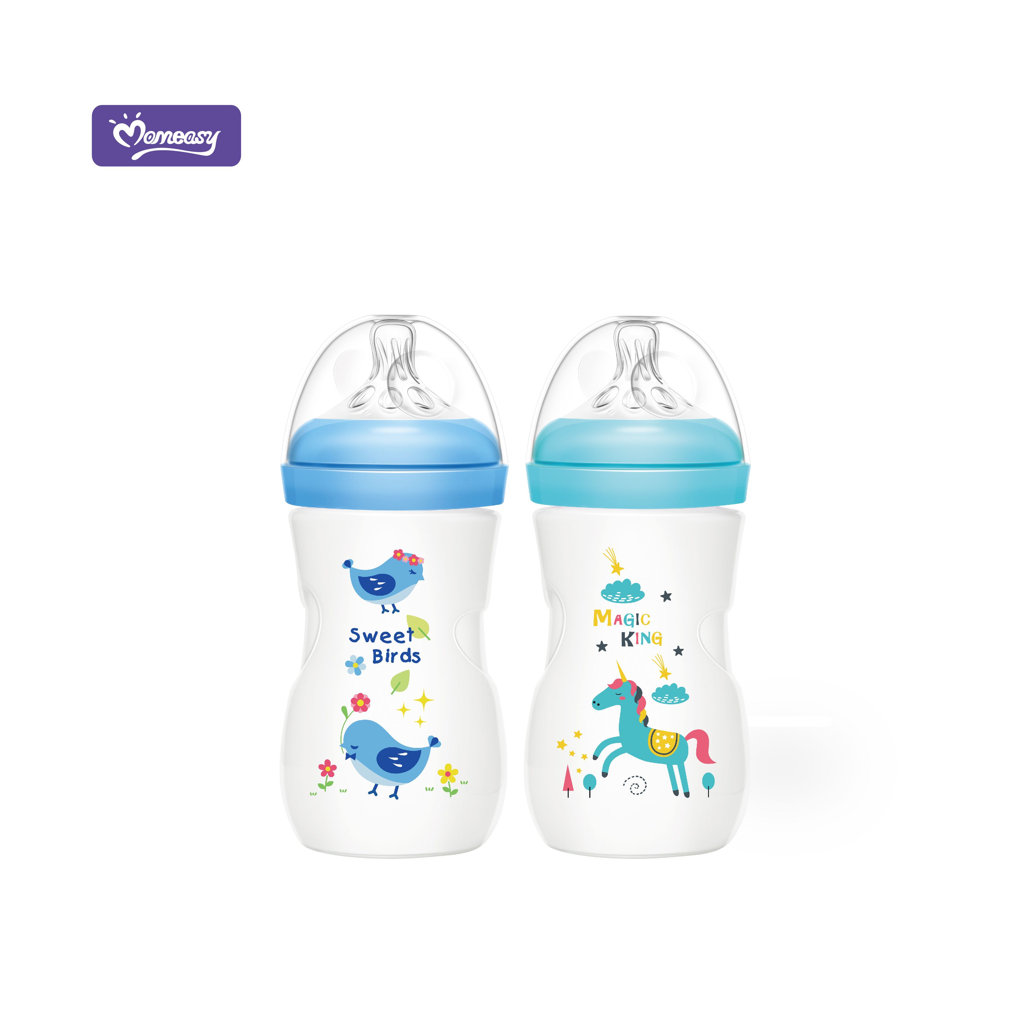 Momeasy 2-Pack Wide Neck Baby Feeding Bottles - 240ml/8oz - Anti-Colic & BPA-Free - Natural Feel Silicone Nipple