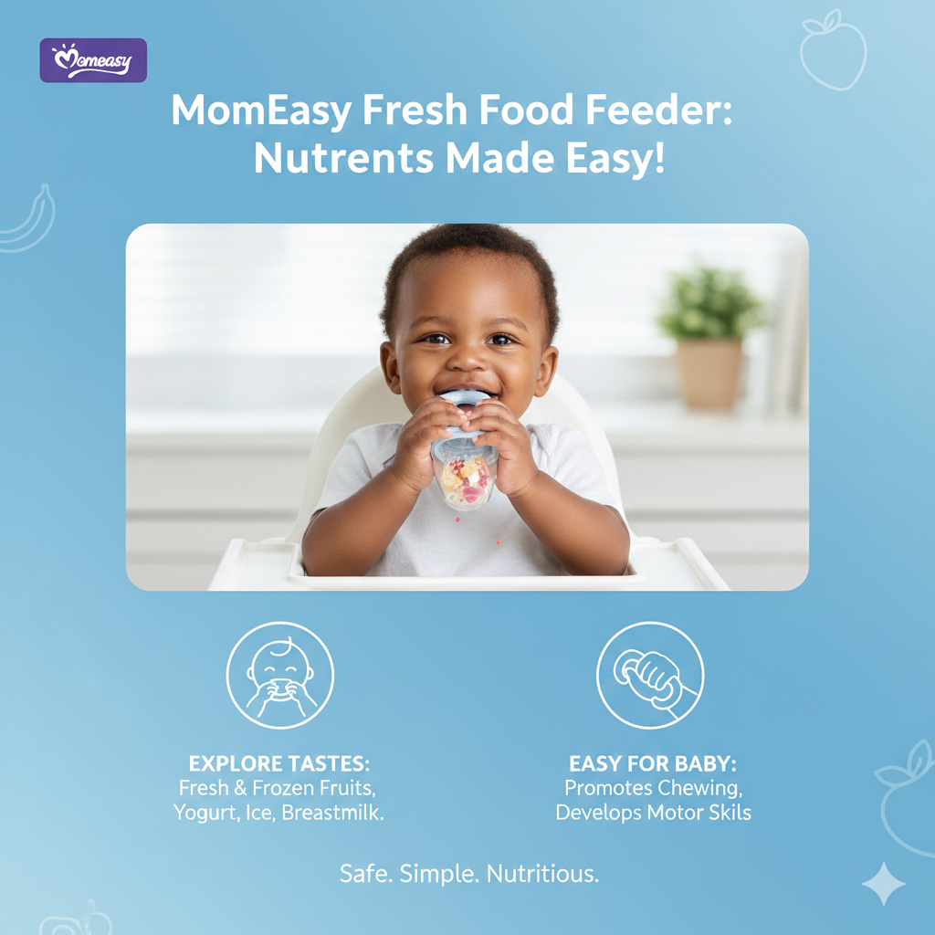 Momeasy 4-in-1 Baby Fresh Food & Fruit Feeder - Silicone Teether, Soother, and Self-Feeding Pacifier