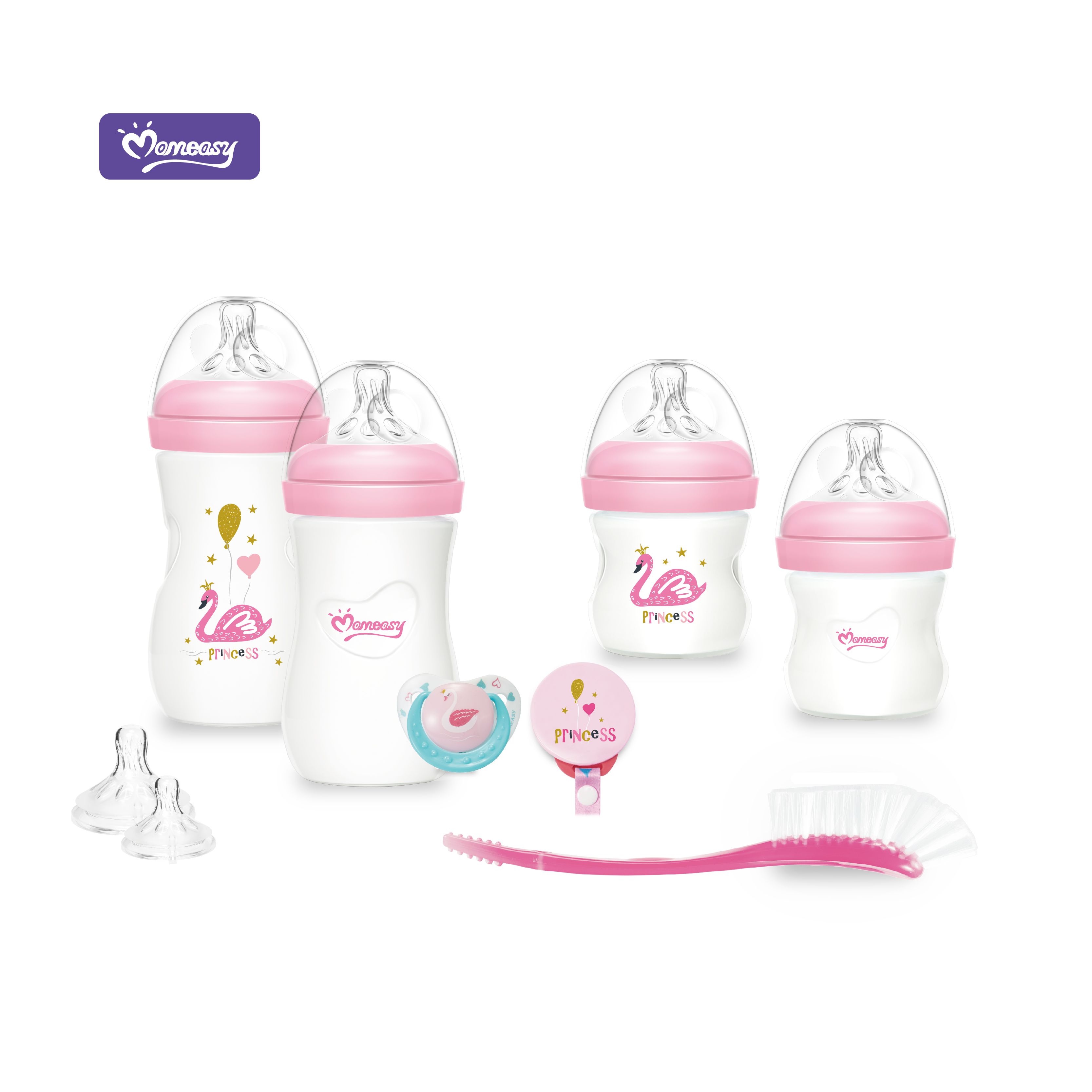 Momeasy 7-Pcs Newborn Baby Feeding Starter Set: Anti-Colic Bottles, BPA-Free, Pacifier & Brush (0-24 Months)
