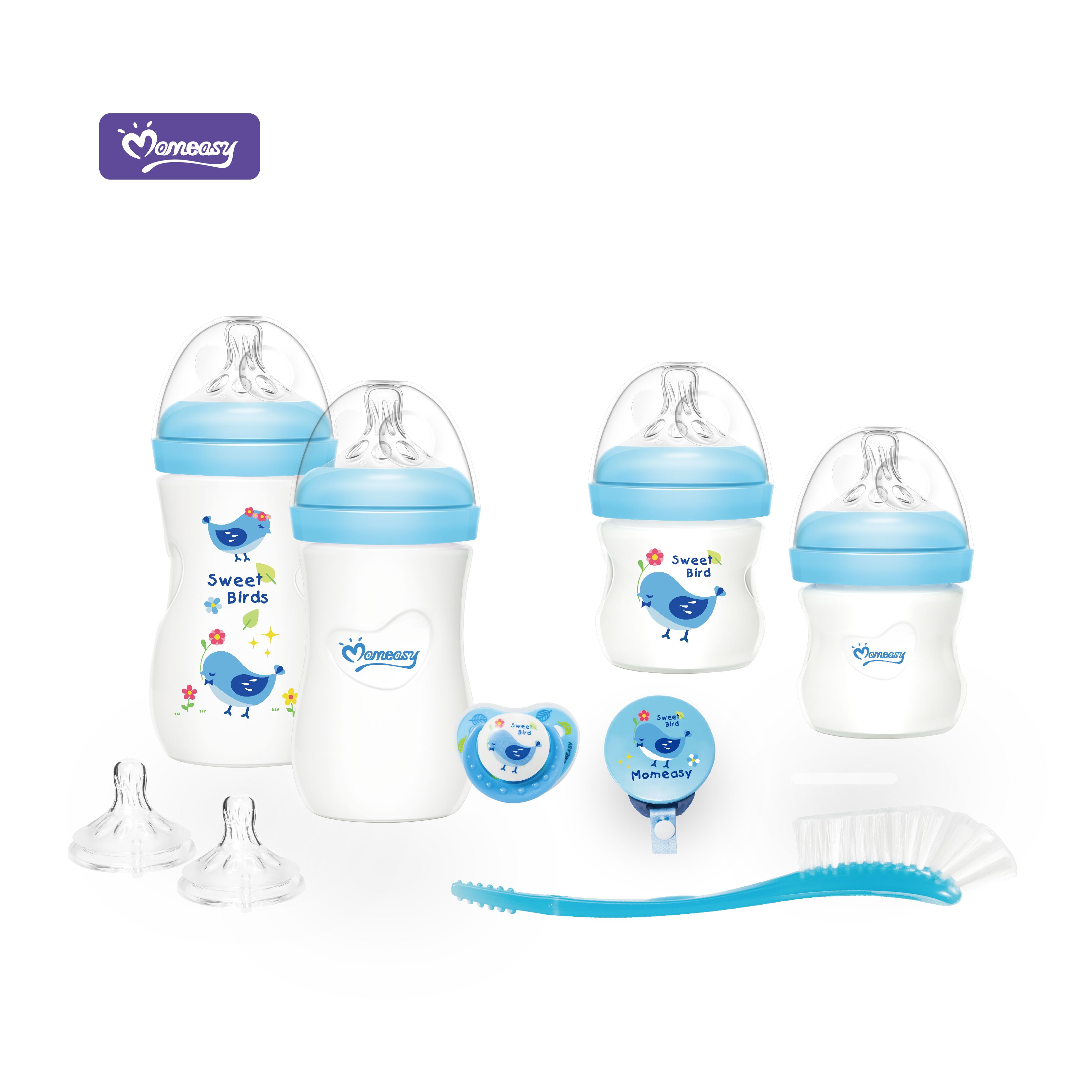Momeasy 7-Pcs Newborn Baby Feeding Starter Set: Anti-Colic Bottles, BPA-Free, Pacifier & Brush (0-24 Months)