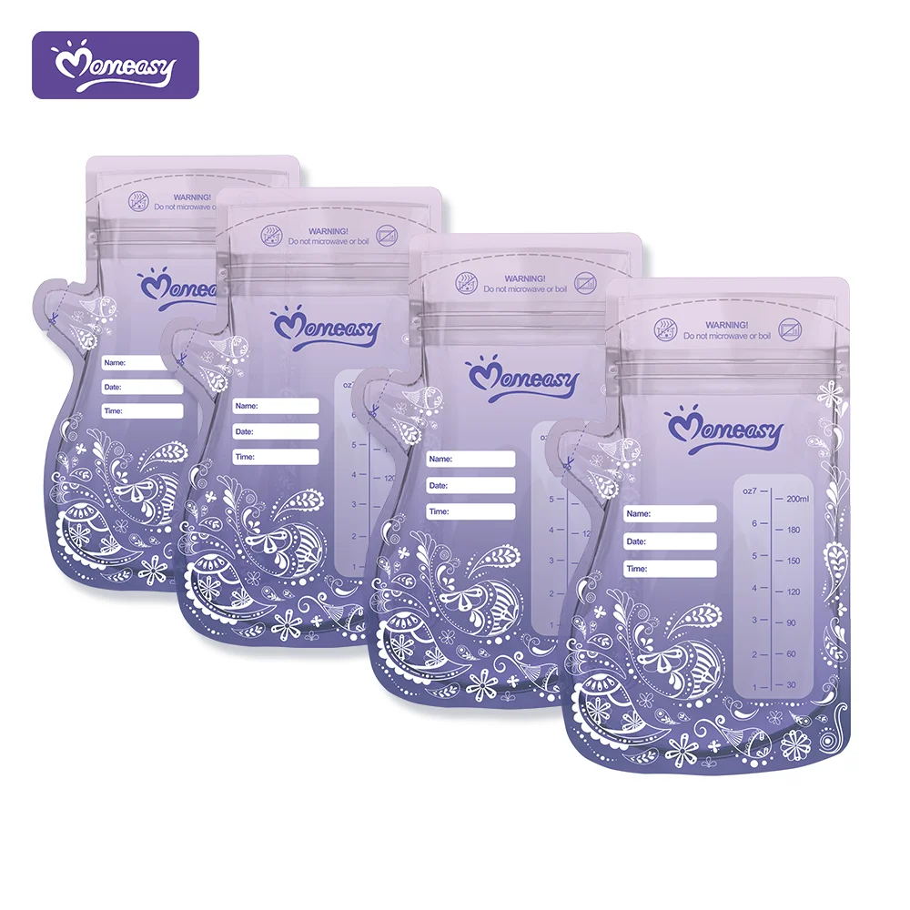 Momeasy Breast Milk Storage Bags (25 Pack) – 200ml Large Capacity | Pre-Sterilized & Leak-Proof Double Zipper | BPA-Free Self-Standing Freezer Bags | Accurate Measurement Scale