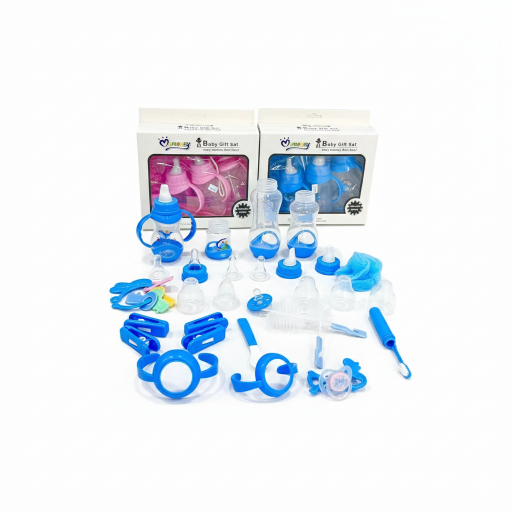 Momeasy 15-Piece Newborn Baby Essentials Starter Set – BPA-Free Feeding Bottles, Soothing Toys & Complete Hygiene Kit