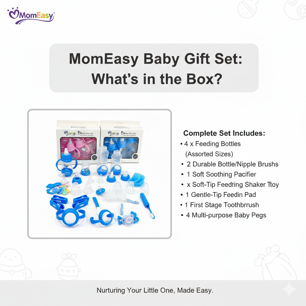 Momeasy 15-Piece Newborn Baby Essentials Starter Set – BPA-Free Feeding Bottles, Soothing Toys & Complete Hygiene Kit