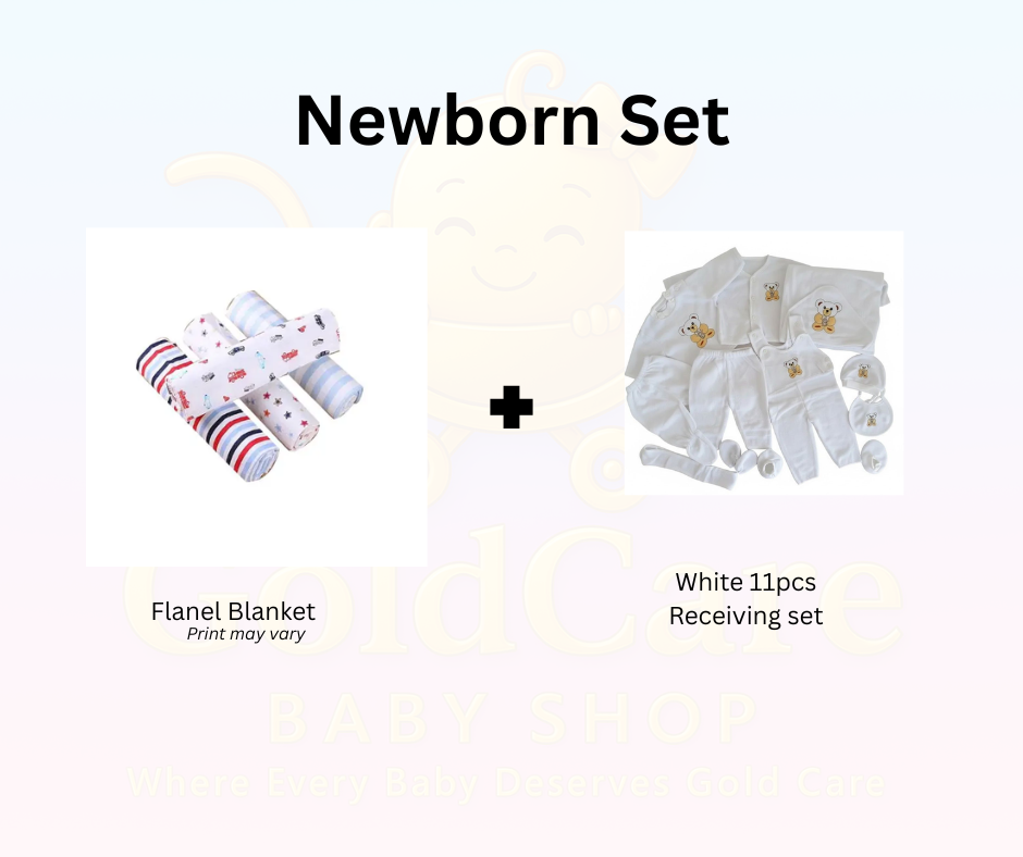 Newborn Receiving  Essentials Bundle: 11 pcs receiving set and 4 pcs flannel/4Receiving Blanket