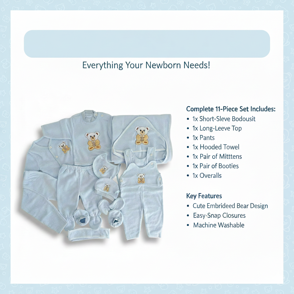 11-Piece Fleece Newborn Receiving Set – Complete Baby Clothing & Hospital Essentials Kit ( PLAIN COLOR)