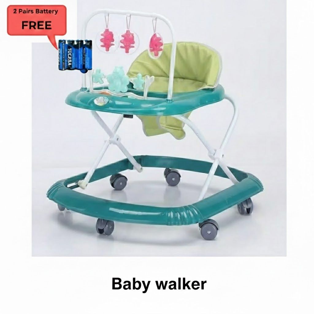 4-in-1 Baby Walker with Parent Push Handle – Adjustable Height & Musical Activity Tray – Converts to Feeding Chair + FREE Batteries
