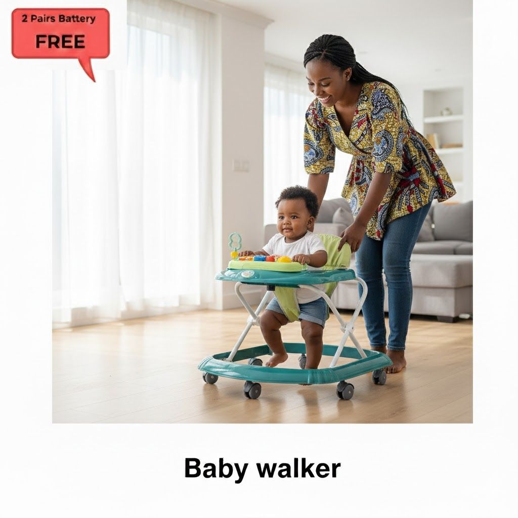 4-in-1 Baby Walker with Parent Push Handle – Adjustable Height & Musical Activity Tray – Converts to Feeding Chair + FREE Batteries