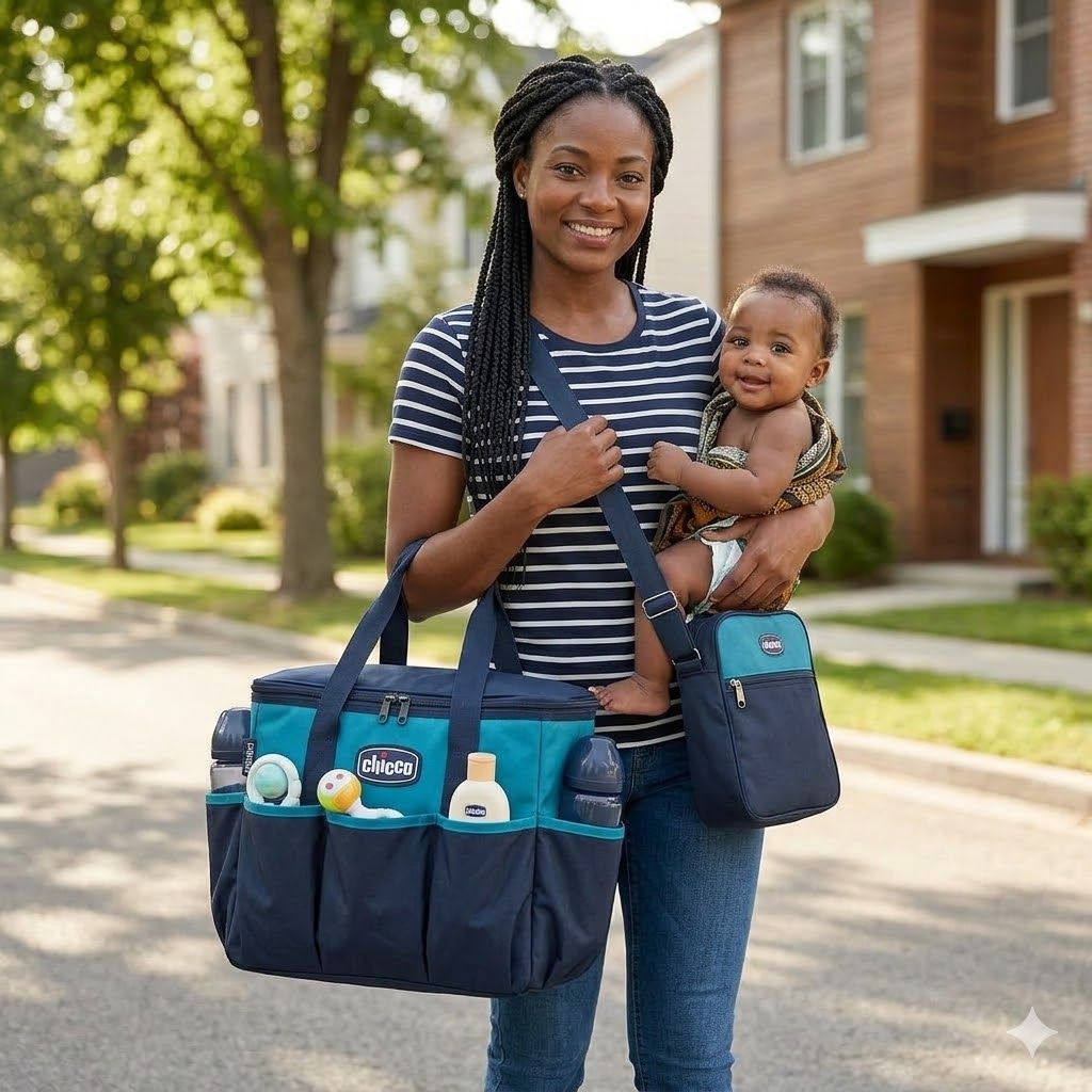 Chicco 5-Piece Waterproof Diaper Bag Set – Multi-Functional Maternity Travel Set with Changing Pad & Bottle Holder