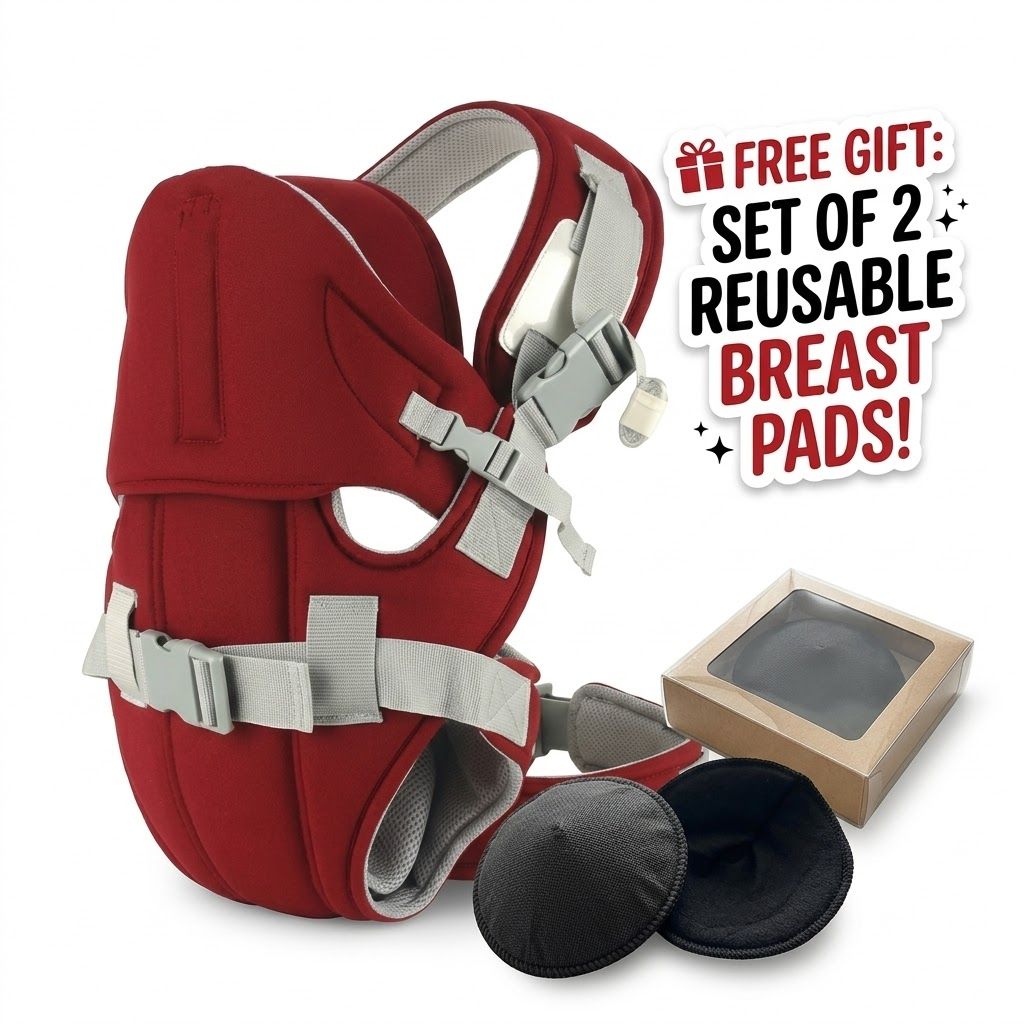 5-in-1 Multi-Position Ergonomic Baby Carrier - Breathable Ruby Red + FREE Luxury Breast Pads Gift