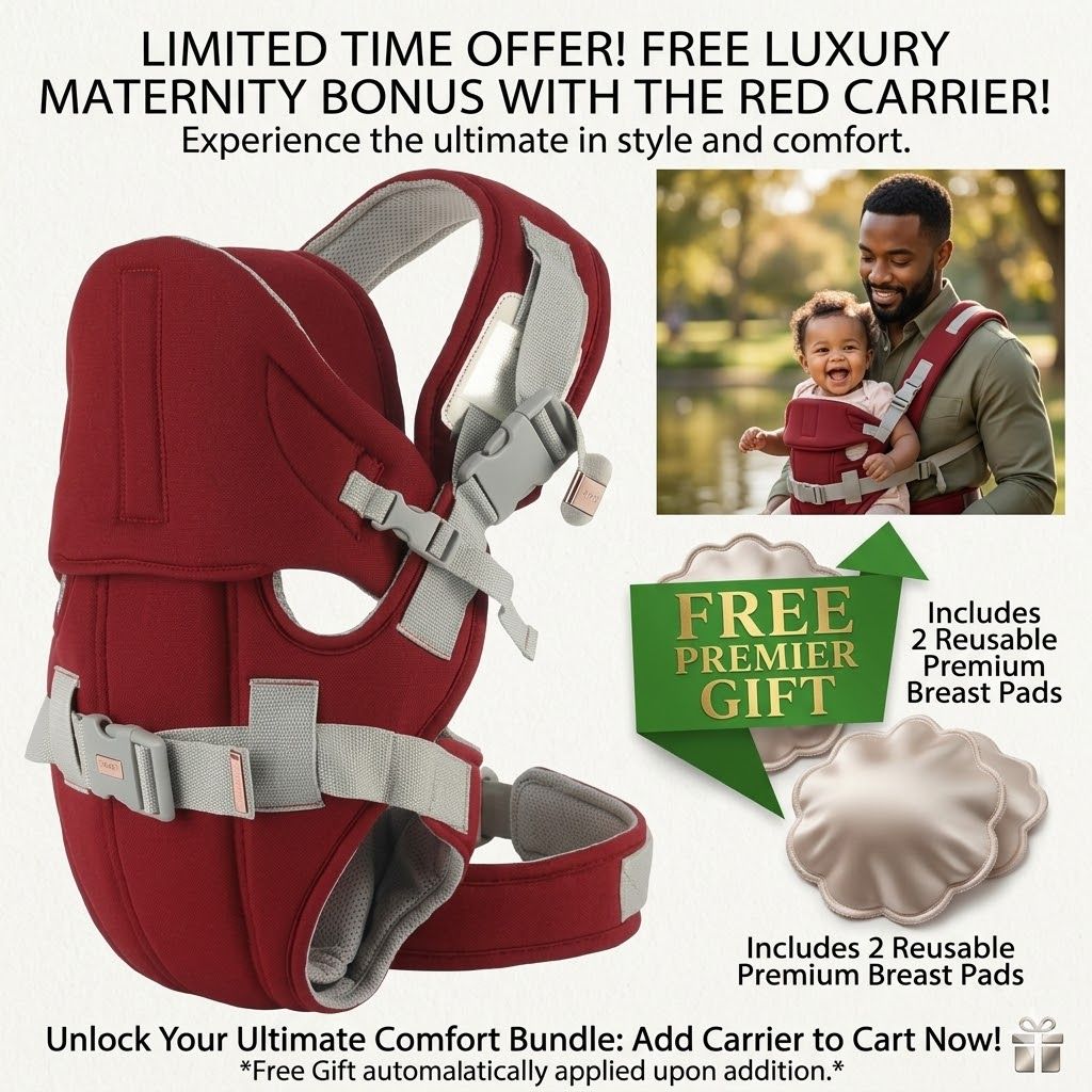 5-in-1 Multi-Position Ergonomic Baby Carrier - Breathable Ruby Red + FREE Luxury Breast Pads Gift