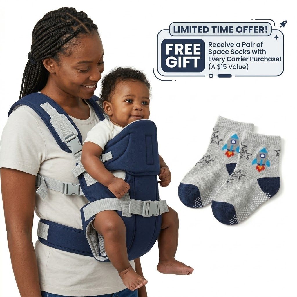 5-in-1 Ergonomic Navy Blue Baby Carrier – Multipurpose, Breathable Sling | FREE Pair of Space Socks Gift